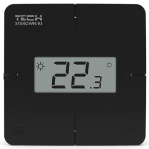 R-X TECH, czarny regulator pokojowy, sterownik przewodowy z pomiarem wilgotności powietrza